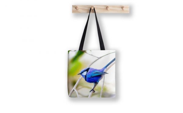 Blue Wren, Bushy Lakes Tote Bag design by Dave Catley featuring a Blue Wren from Bushy Lakes in Margaret River available from our MADCAT.RedBubble.com store.