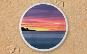 Sunset Peninsular Round Beach Towel design by Dave Catley featuring a sunset at Bunker Bay, available from our pixels.com store.
